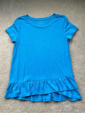 Talbots Turquoise Blue Linen Blend T Shirt w/ Hem Ruffle - Size S - VGUC